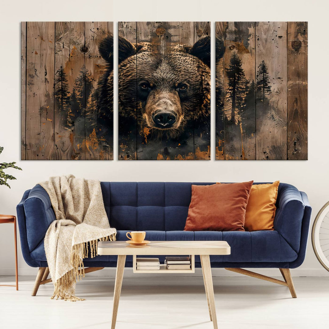 Rustic Bear Wall Art | Triptych Canvas Print | Rustic Cabin Wall Decor | Forest-Inspired Animal Art | Perfect for Farmhouse or Woodland Print