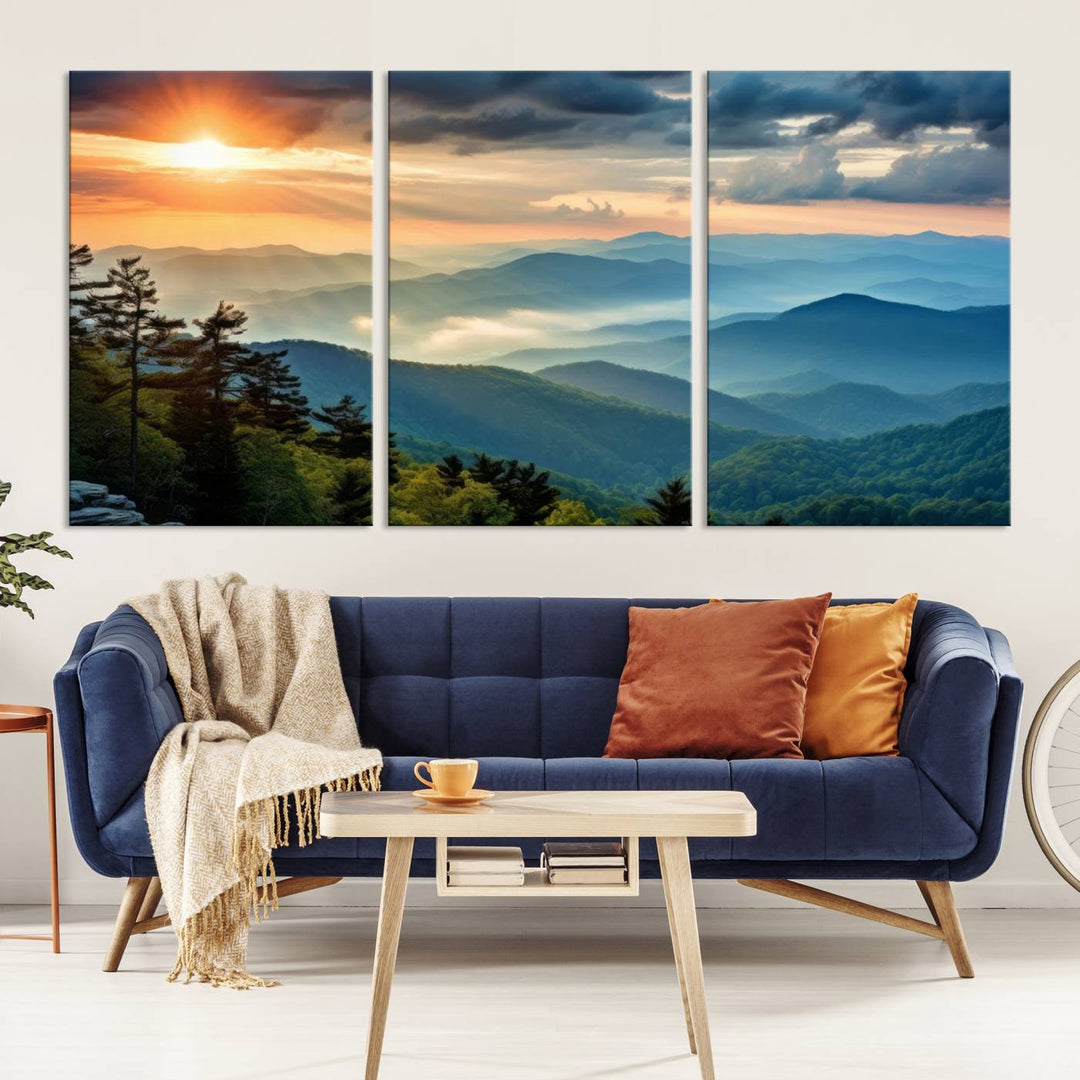 Sunrise Over Mountain Range Wall Art | Canvas Print Ready to Hang | Perfect for Farmhouse Wall Decor, Cabin Wall Art, Nature-Inspired Home