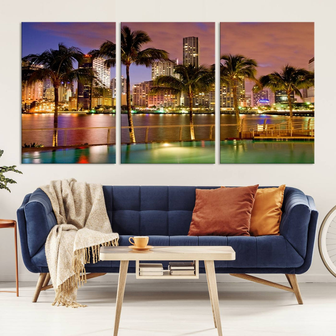 Wall Art MIAMI Canvas Print Miami Skyline with Palms