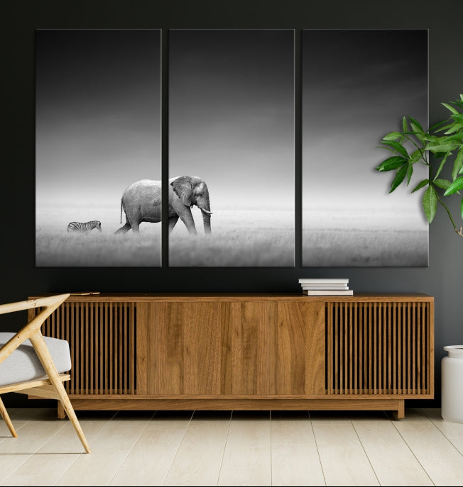 Lienzo decorativo para pared grande con diseño de elefante y cebra