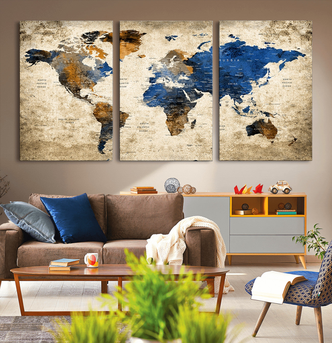 MGV-CV-60X30-3P - Push Pin World Map Canvas Print – Framed Wall Art for Couples to Track Their Travels – Anniversary