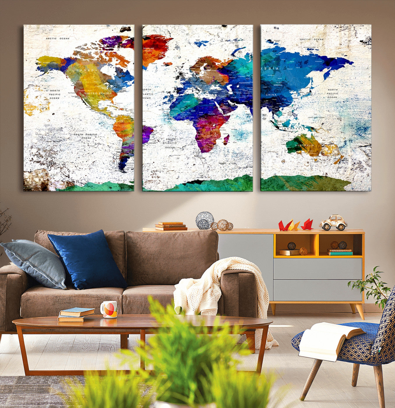 47974-MGV-CV-36X24-Push Pin World Map Canvas Print – Travel Tracker Wall Art for Couples, Perfect Anniversary Gift for Home or Office Decor