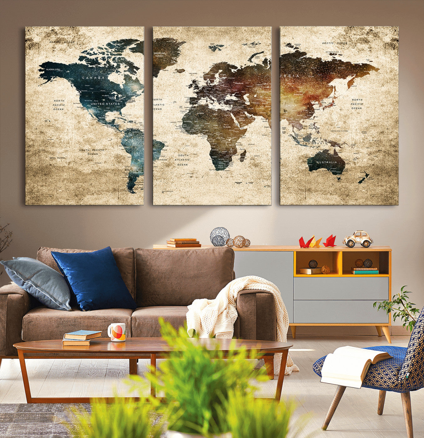 -Push Pin World Map Canvas Print – Framed Wall Art for Couples to Track Their Travels – Anniversary