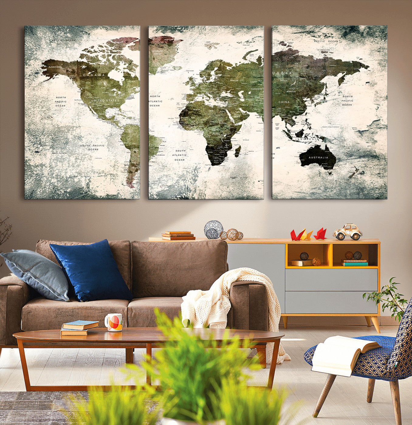 14328-MGV-CV-36X24-Push Pin World Map Canvas Print – Framed Travel Map Wall Art for Couples, Anniversary Gift, Modern Home or Office Decor