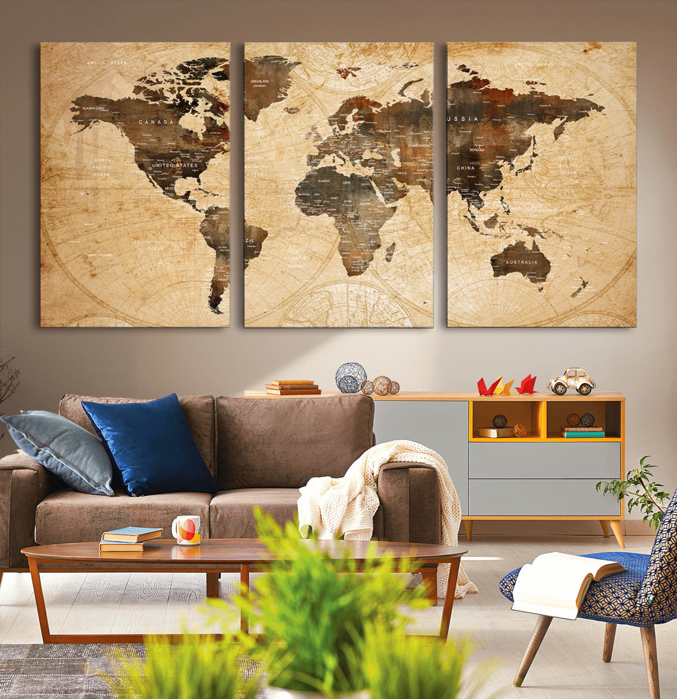 13813-MGV-CV-36X24-Push Pin World Map Canvas Print – Framed Travel Tracker Wall Art for Couples, Perfect Anniversary Gift and Home Decor