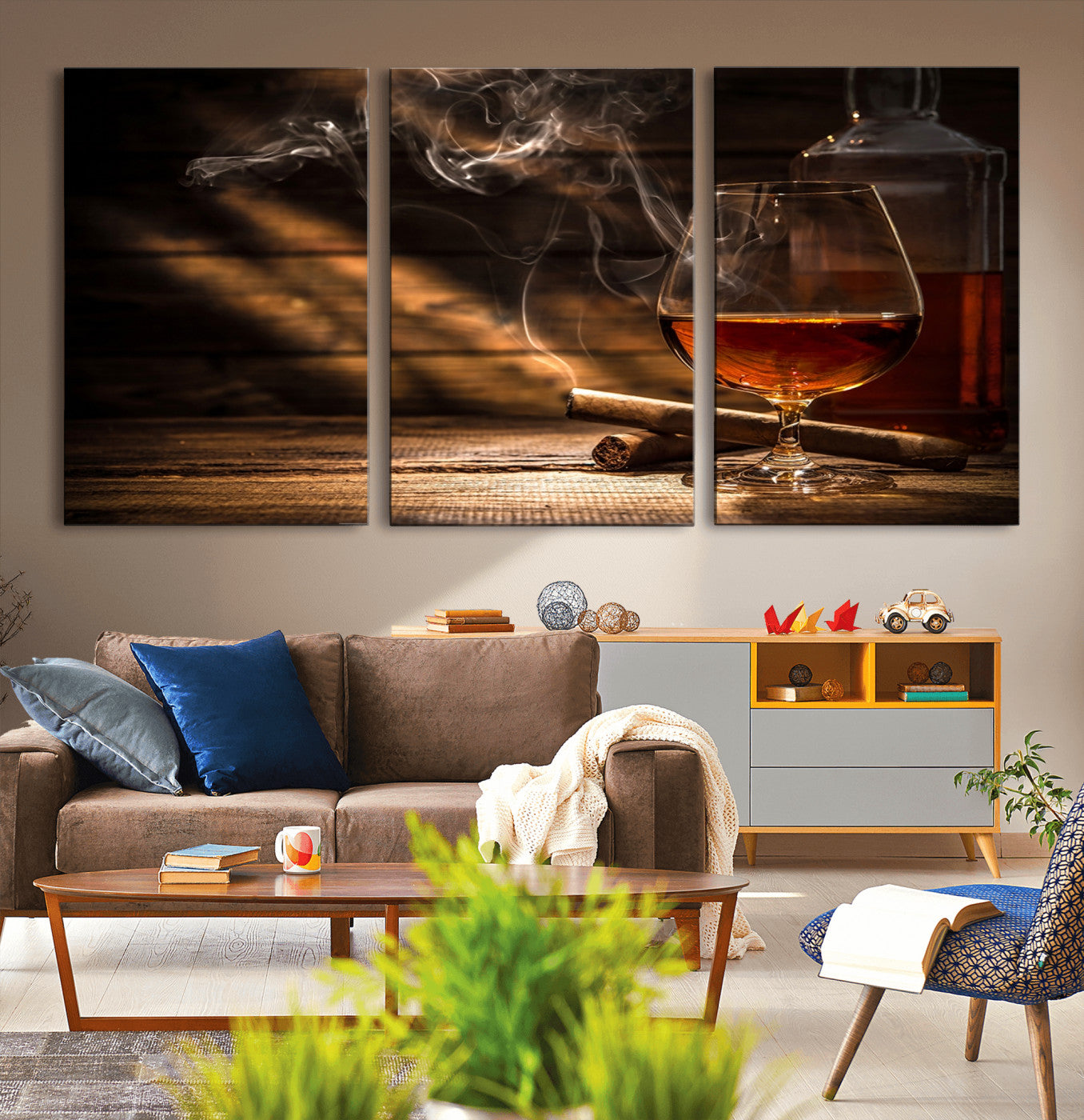 MGV-CV-60X30-3P - Whiskey and Cigar Wall Art Canvas Print