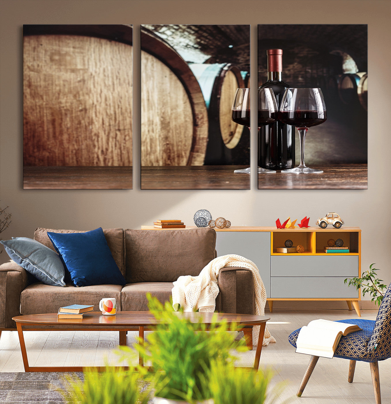 MGV-CV-60X30-3P - Wine and Barrel Wall Art Canvas Print