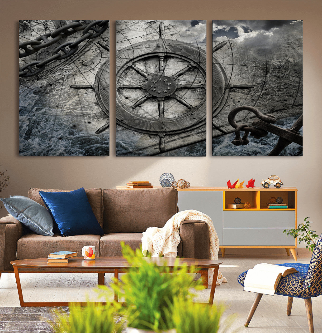 36770-MGV-CV-36X24-Ship Steering Wheel Vintage Wall Art Canvas Print