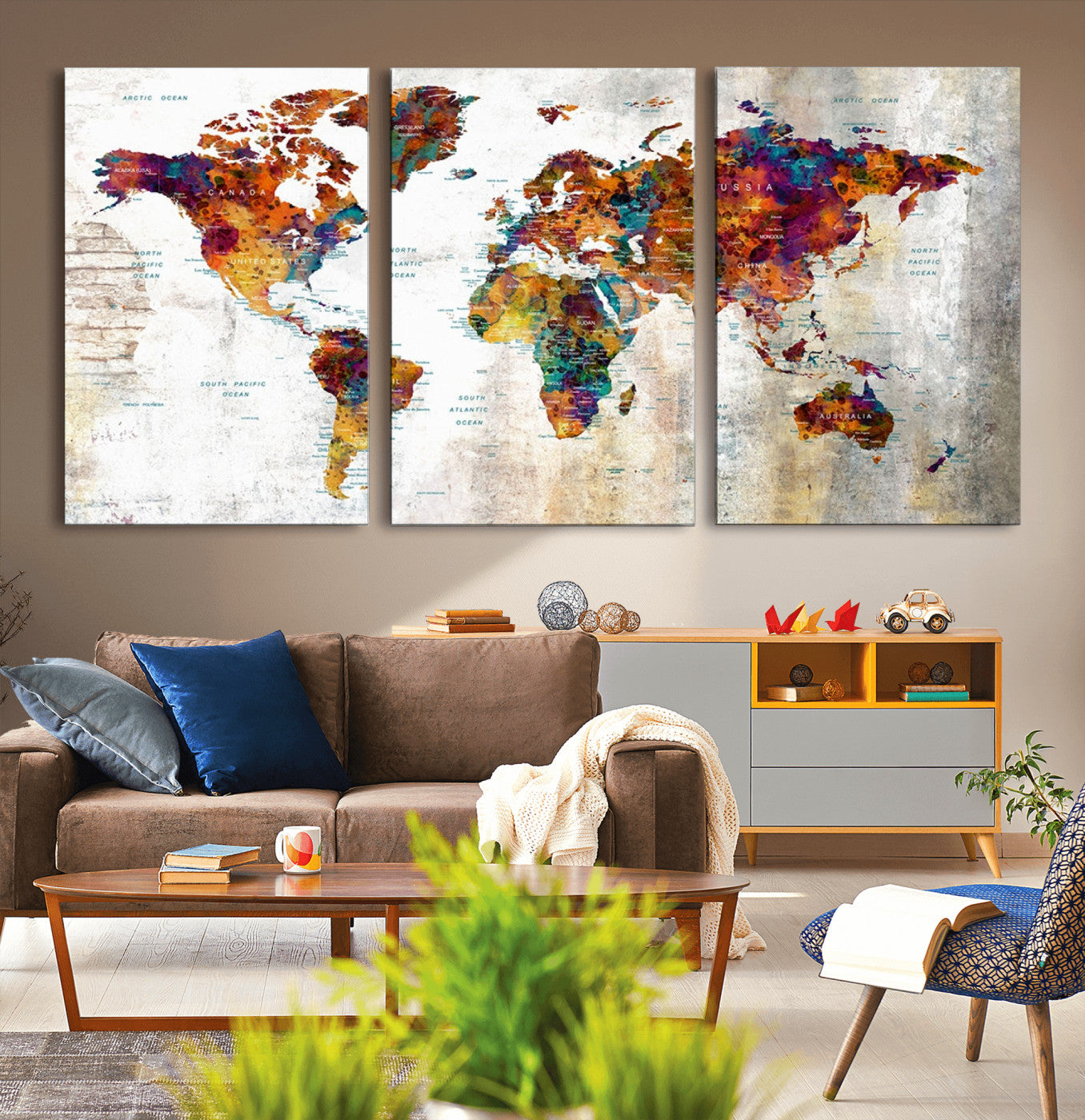 MGV-CV-60X30-3P - Push Pin World Map Canvas Print – Framed Wall Art for Couples to Track Their Travels – Anniversary