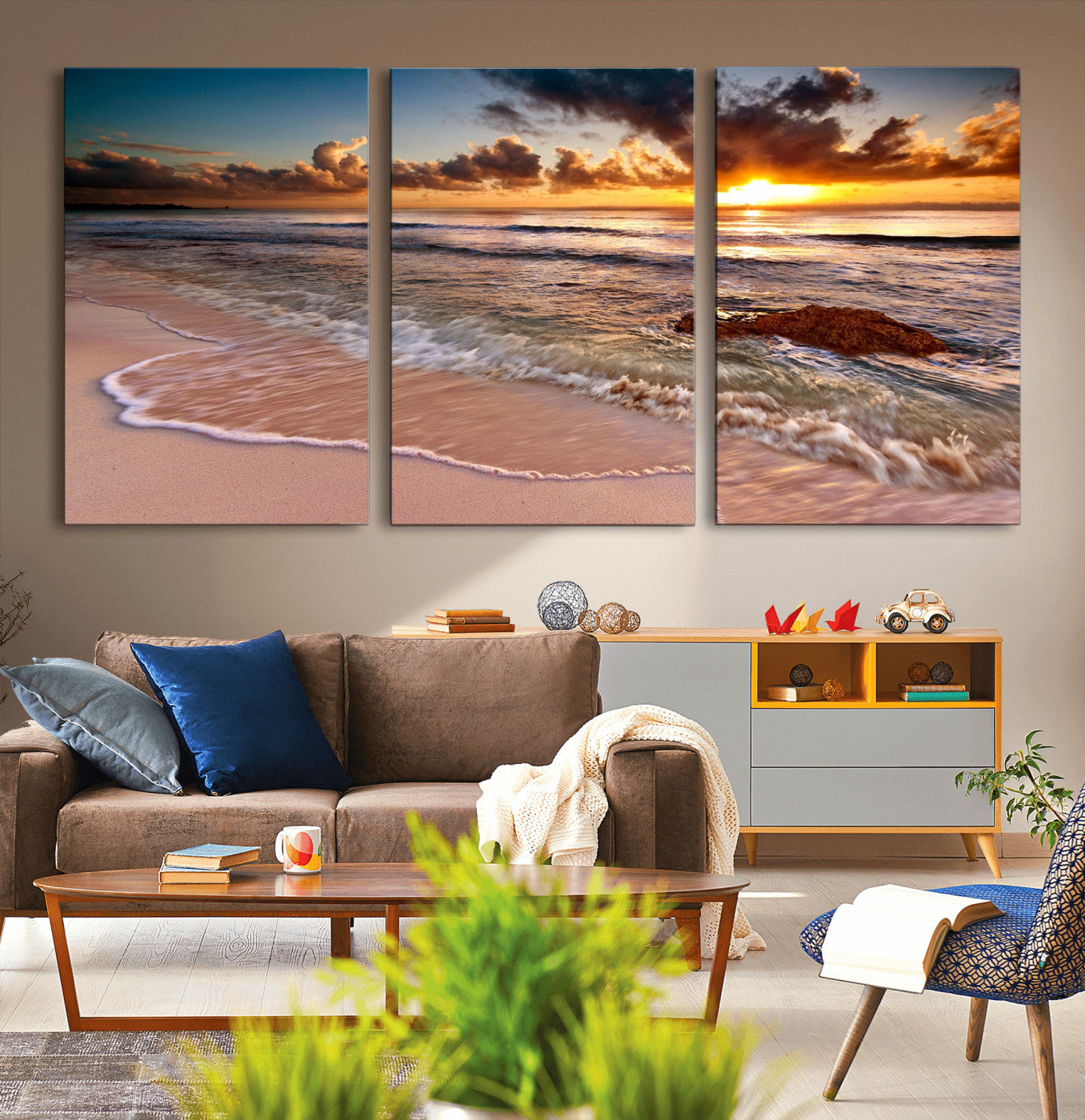 MGV-CV-60X30-3P - Sunset on Ocean Wall Art Canvas Print