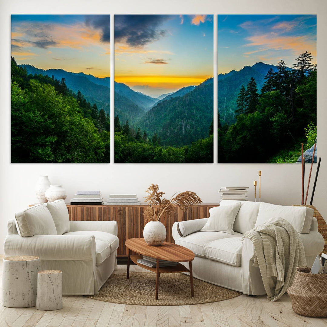 The Glamorous Landscape Canvas Wall Art is featured in the dining room.