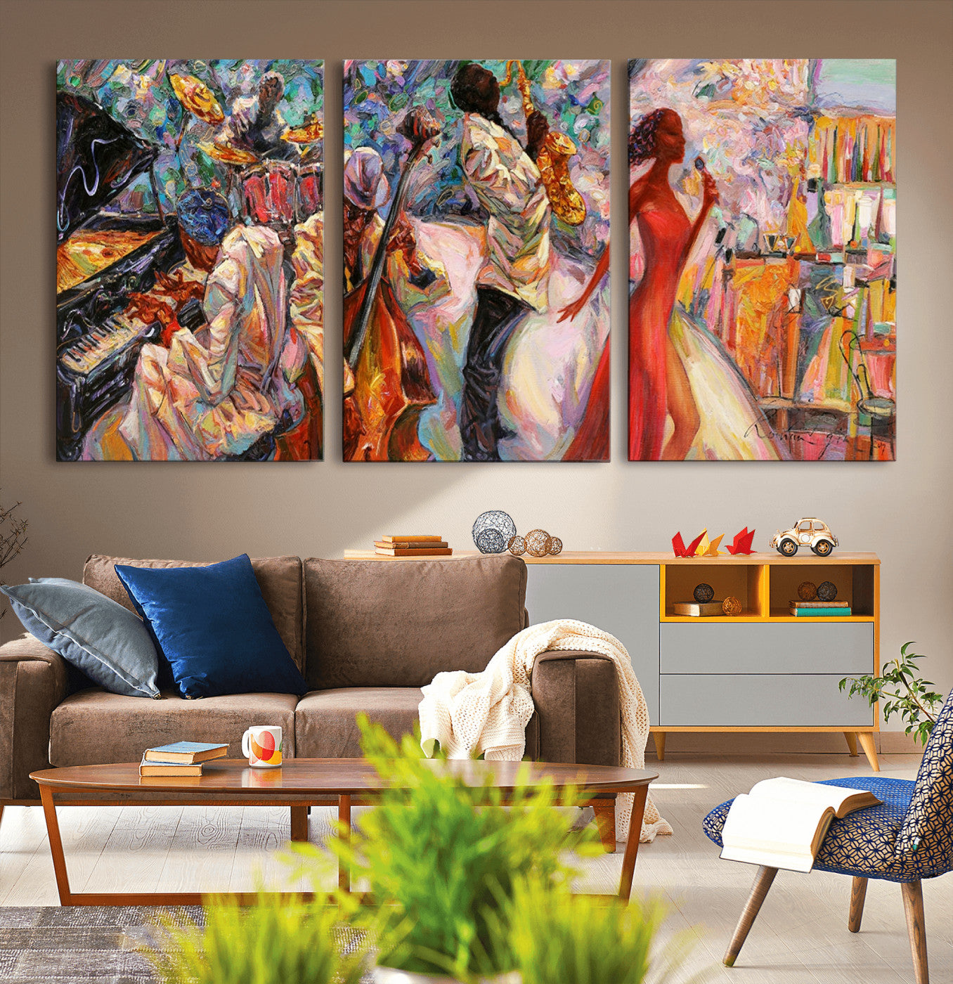 -Abstract Afro American Jazz Canvas Wall Art | Music-Inspired Painting for Dining Room, Living Room,