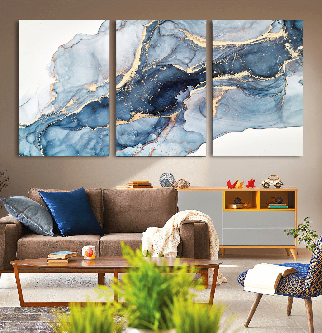 33782-MGV-CV-36X24-Abstract Art Print - Blue Abstract Canvas Wall Art Print Abstract Art Fluid Effect Marble Wall Art
