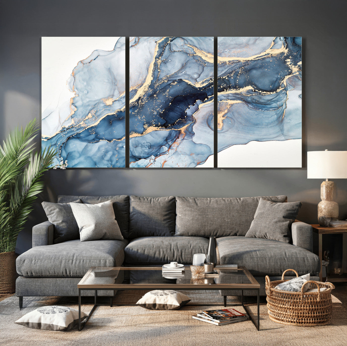 33782-MGV-CV-36X24 - Abstract Art Print - Blue Abstract Canvas Wall Art Print Abstract Art Fluid Effect Marble Wall Art