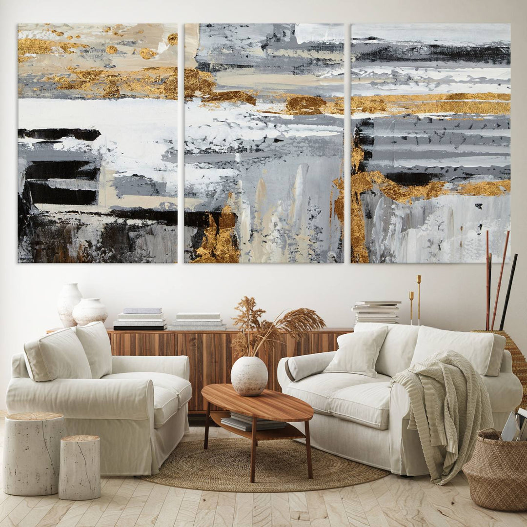 The Abstract Painting Canvas Wall Art in gray tones radiates modern elegance.