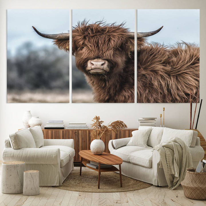 Fluffy Highland Cow Wall Art Canvas Print.