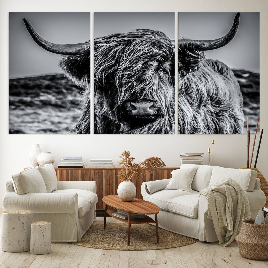 The Black and White Cow Wall Art Canvas Print is displayed.