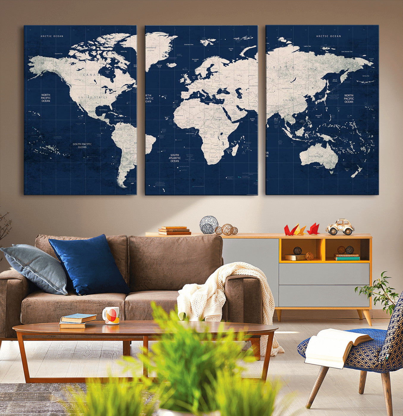 MGV-CV-60X30-3P - Push Pin World Map Canvas Print – Framed Wall Art for Couples to Track Their Travels – Anniversary