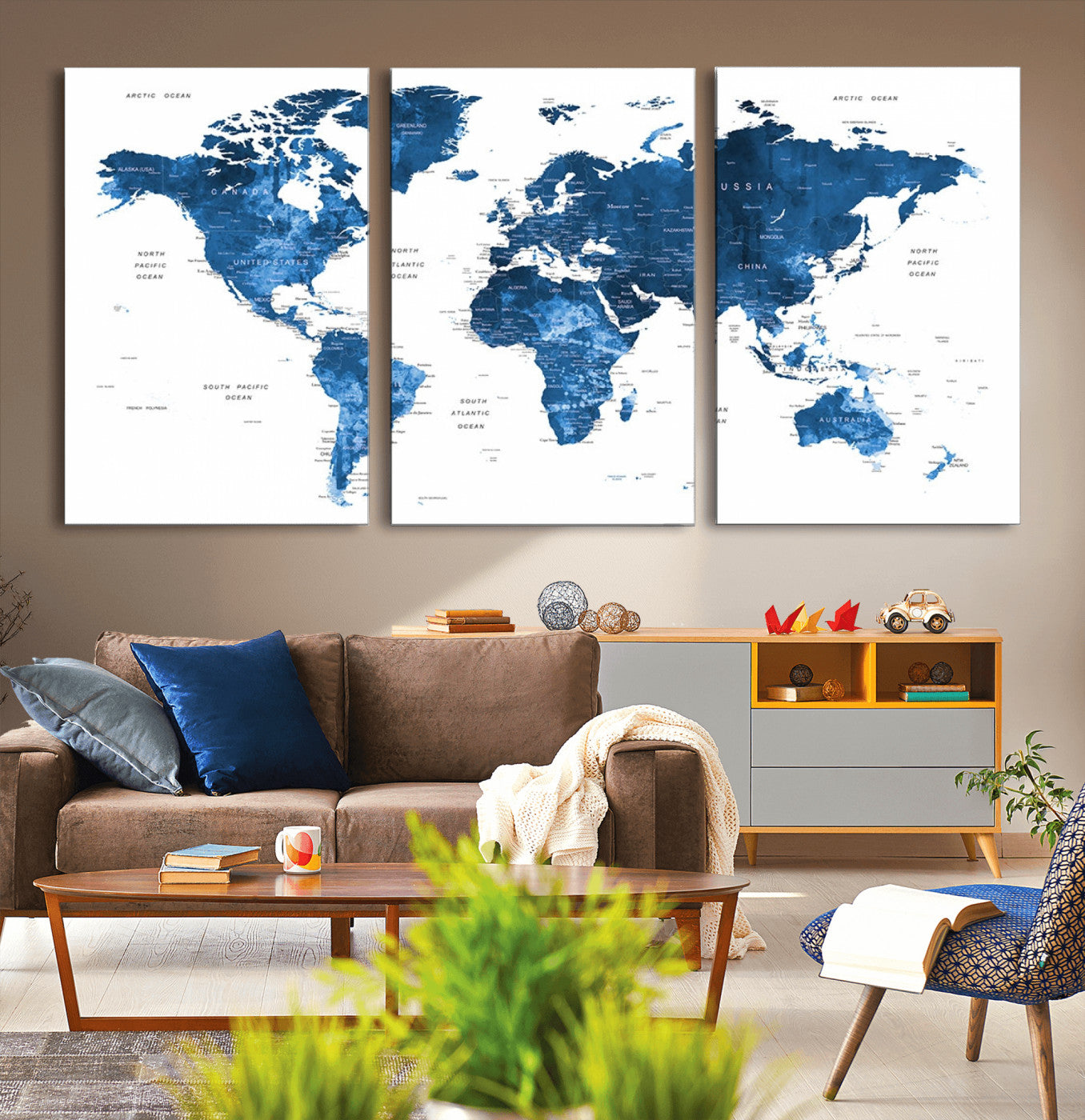 MGV-CV-60X30-3P - Push Pin World Map Canvas Print – Framed Wall Art for Couples to Track Their Travels – Anniversary