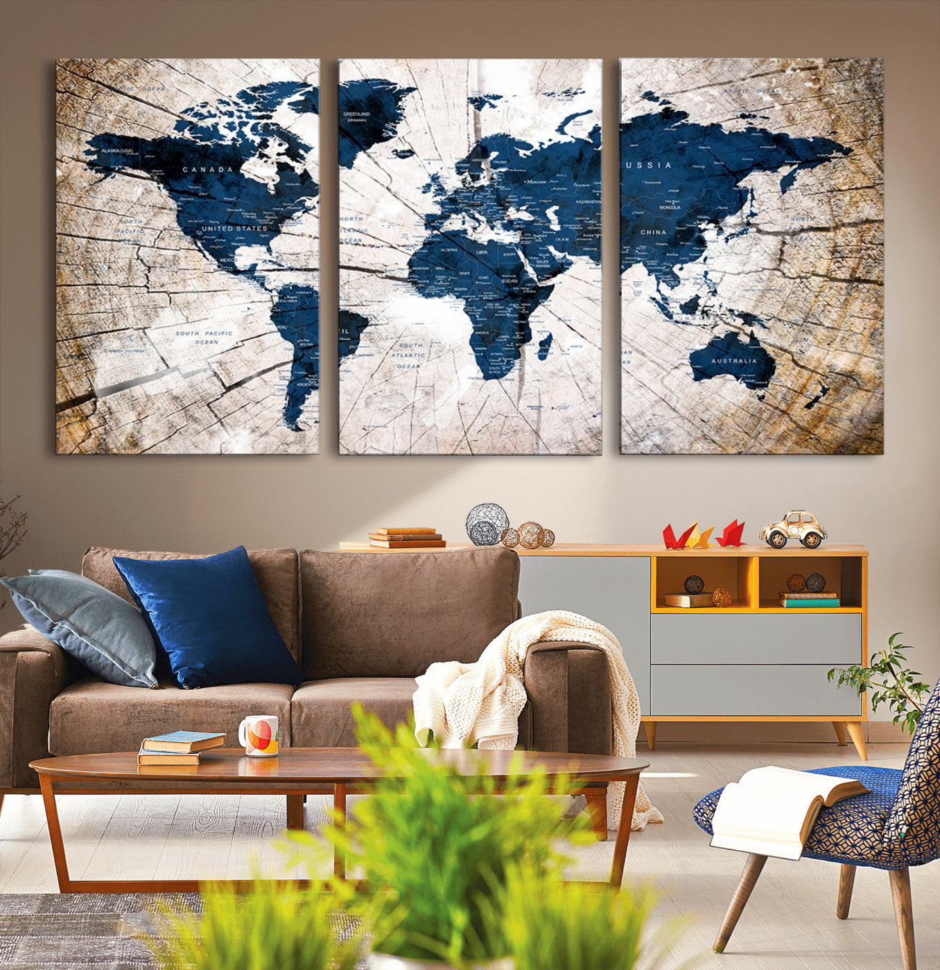MGV-CV-60X30-3P - Push Pin World Map Canvas Print – Framed Wall Art for Couples to Track Their Travels – Anniversary