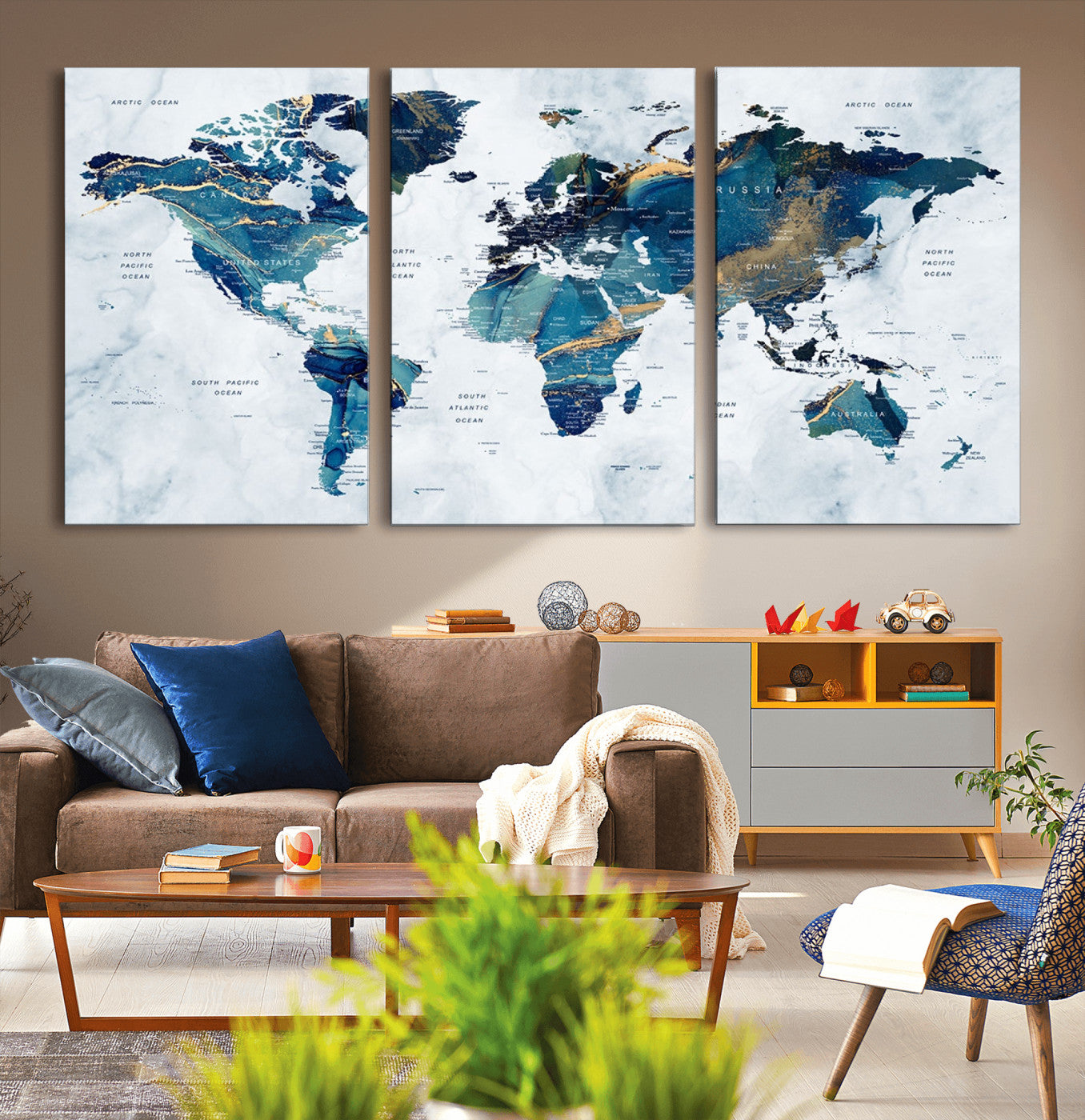 MGV-CV-60X30-3P - Push Pin World Map Canvas Print – Framed Wall Art for Couples to Track Their Travels – Anniversary
