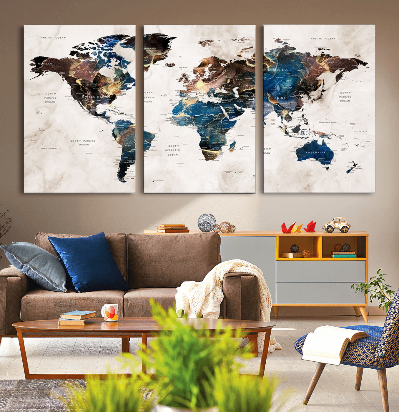 MGV-CV-60X30-3P - Push Pin World Map Canvas Print – Framed Wall Art for Couples to Track Their Travels – Anniversary