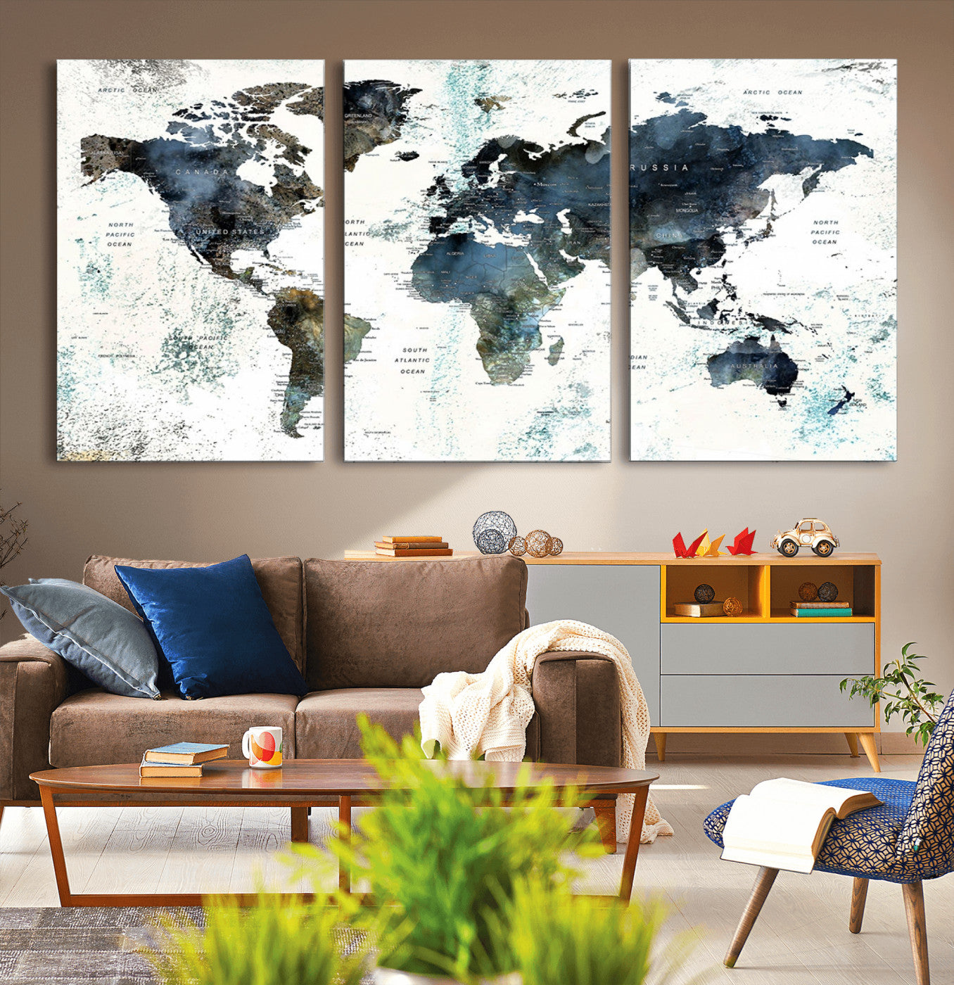 75398-MGV-CV-36X24-Push Pin World Map Canvas Print – Framed Wall Art for Couples to Track Their Travels – Anniversary Gift or Home Adventure Decor