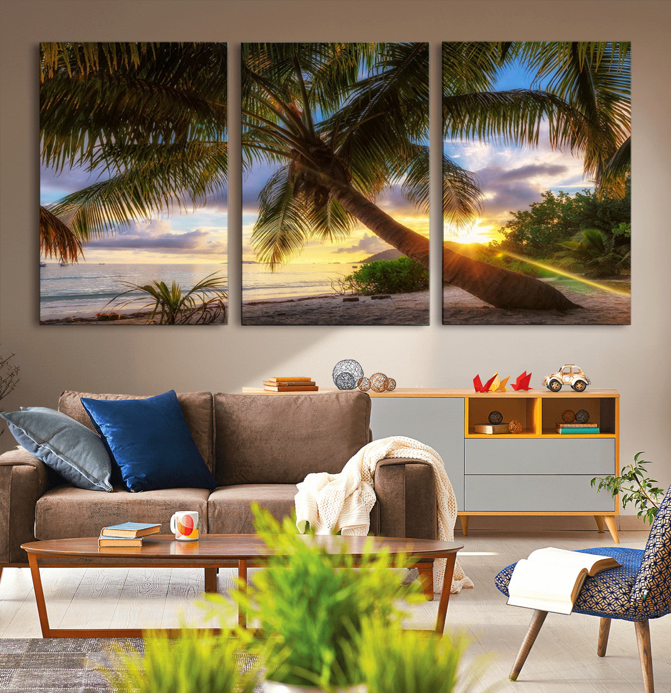 49751-MGV-CV-36X24-Tropical Island Sunset on the Beach Palms Wall Art Canvas Print