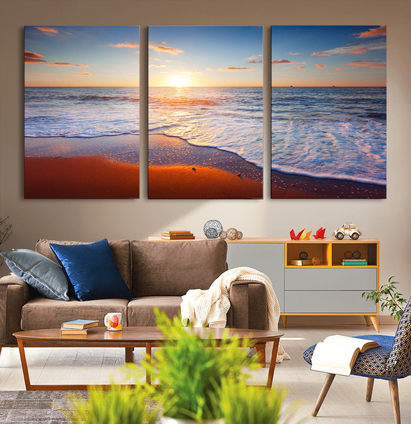96736-MGV-CV-36X24-Ocean Beach Wall Art – Coastal Sunset Tropical Island Seascape Canvas Print Relaxing Artwork Decor for Home, Office