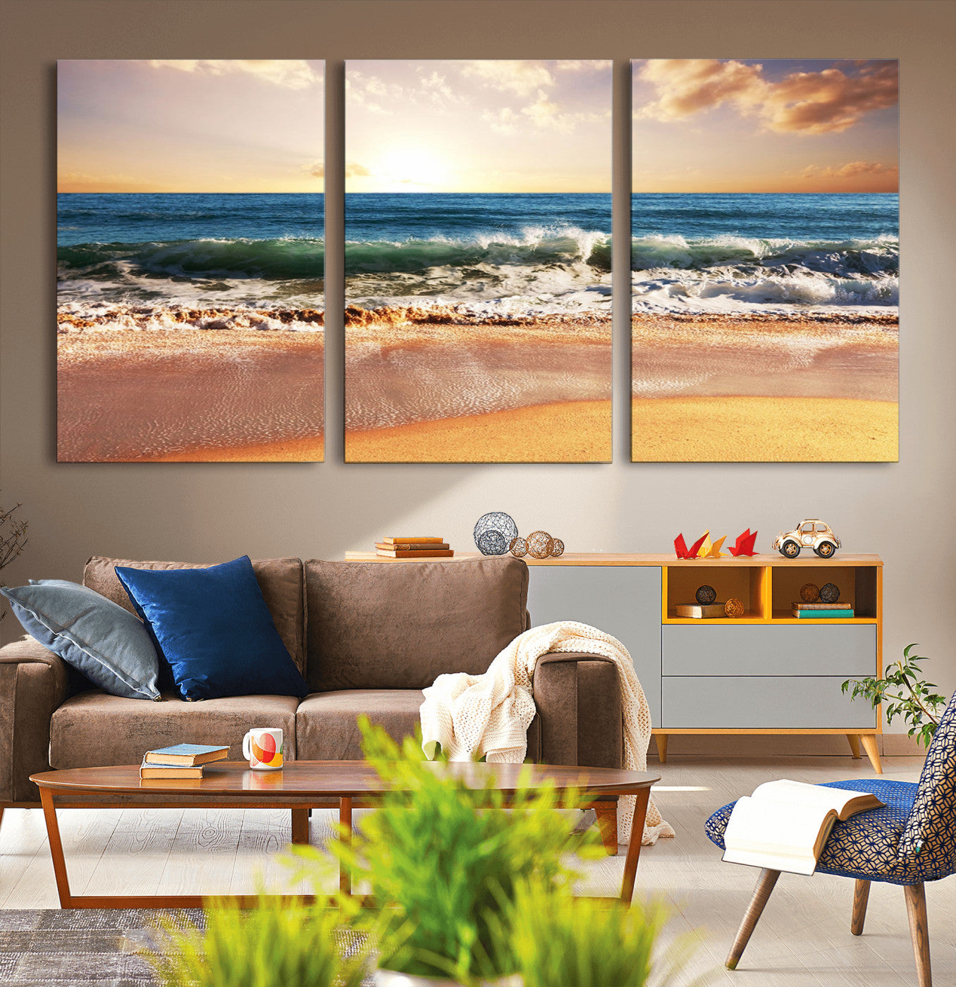MGV-CV-60X30-3P - Serene Beach Path Canvas Art, Giclee Canvas Print with Gallery Wrap, Coastal Sand Dunes Wall Art Featuring Canon Print Quality
