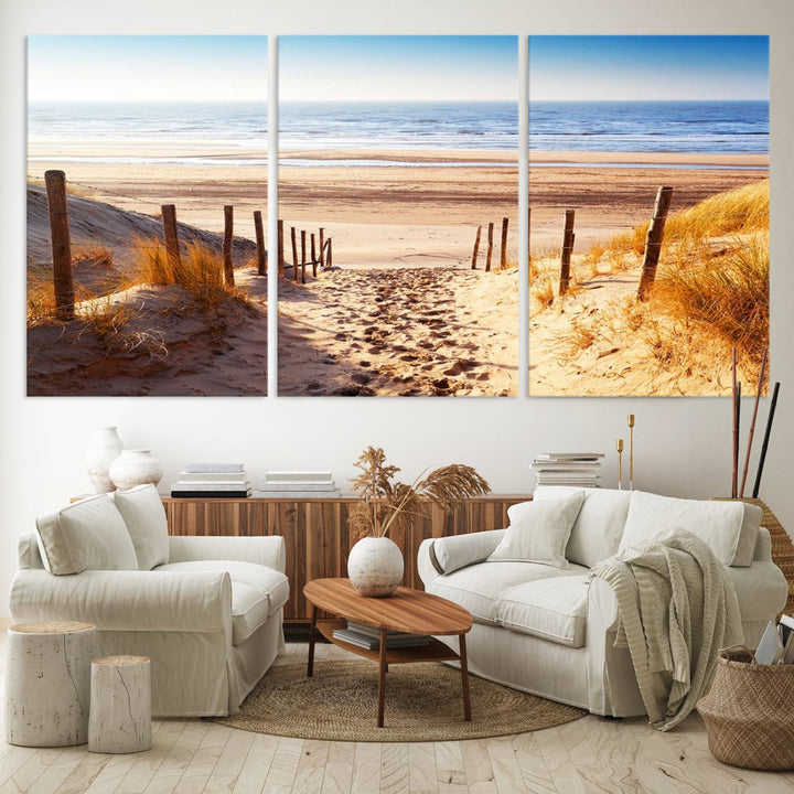 Serene Beach Path Canvas Art, Giclee Canvas Print with Gallery Wrap, Coastal Sand Dunes Wall Art Featuring Canon Print Quality