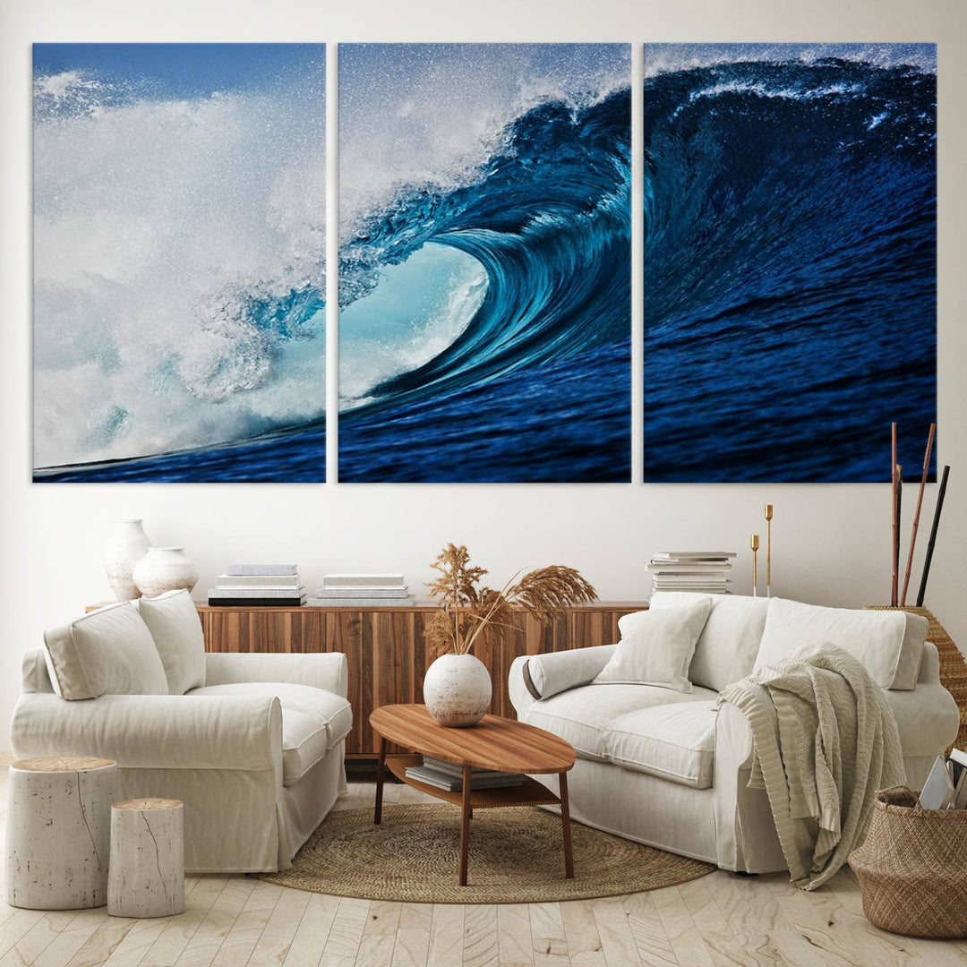 Ocean Wave at Sunset Canvas Art, Large Wall Print of Vibrant Water Waves, Coastal Art for Living Room and Dining Room Decor