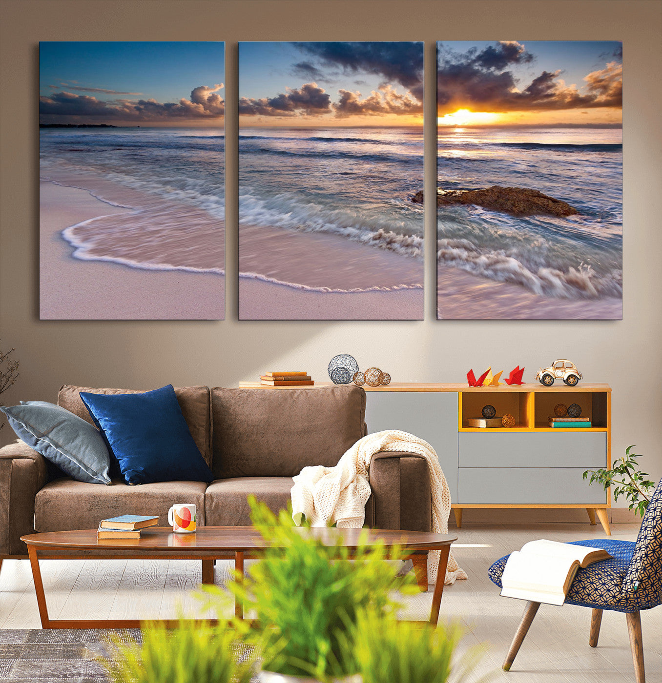 MGV-CV-60X30-3P - Sea Ocean Sunset Beach Wall Art Canvas Print