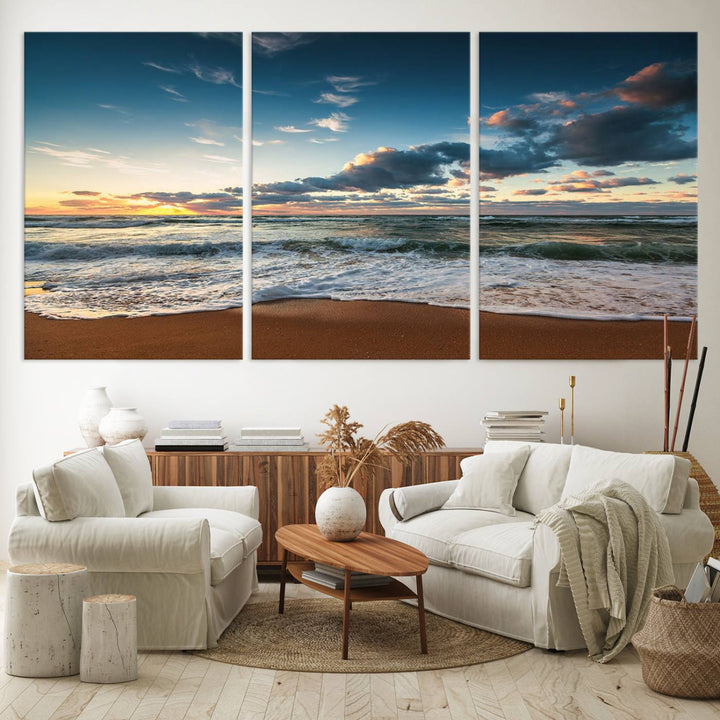 Ocean Beach Wall Art Canvas Print hangs prominently.