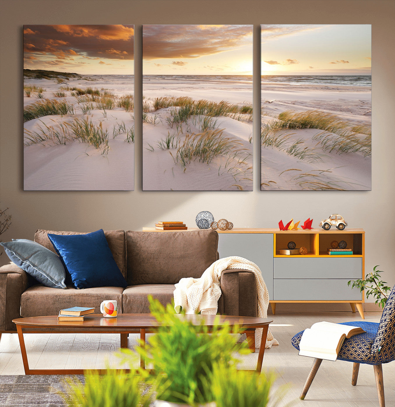 MGV-CV-60X30-3P - Flight Over Coastal Beach Landscape, Flight Over Coastal Beach Print Canvas Wall Art