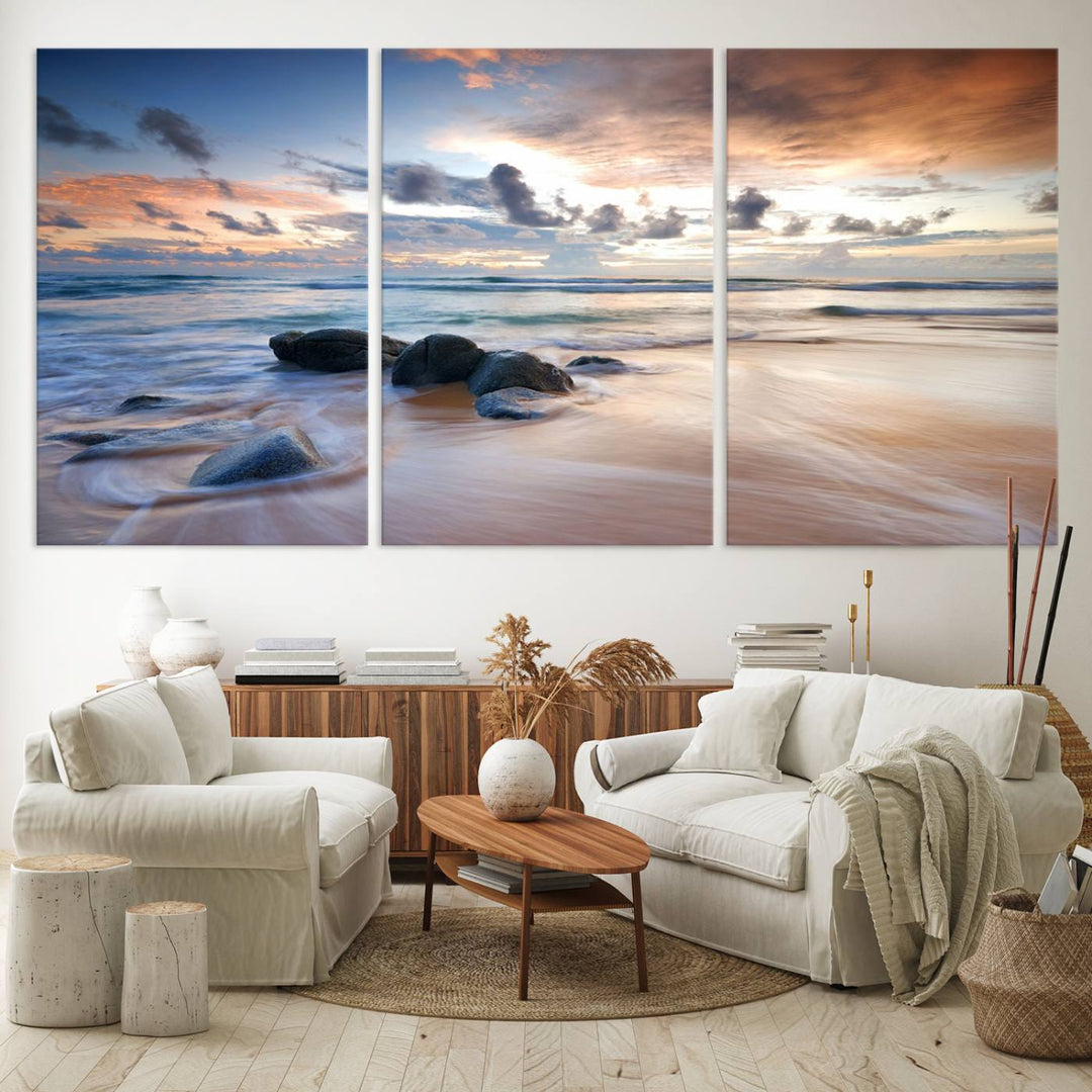 The Serene Weather On The Beach wall art canvas is ready to hang.