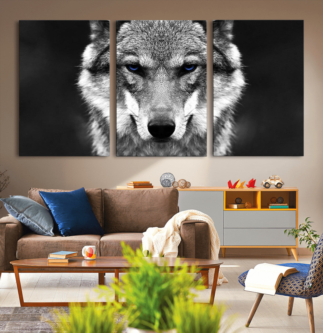 MGV-CV-60X30-3P - Black and White Wild Wolf Wall Art Canvas Print