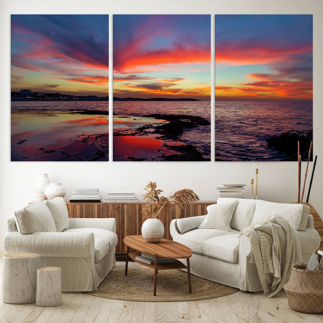 The Glorious Sunset on The Beach canvas print adorns the dining room.