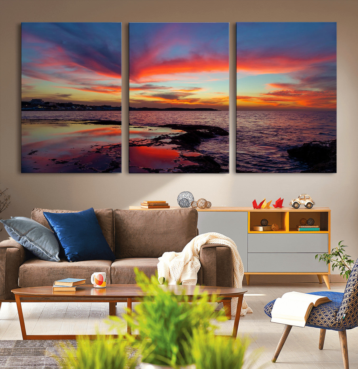 MGV-CV-60X30-3P - Glorious Sunset on The Beach Wall Art Canvas Print