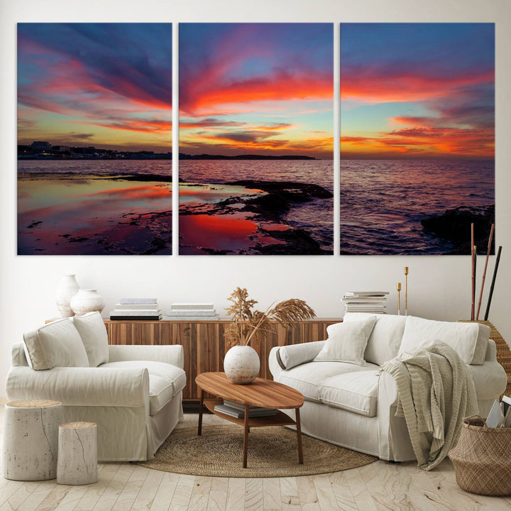 The Glorious Sunset on The Beach canvas print adorns the dining room.