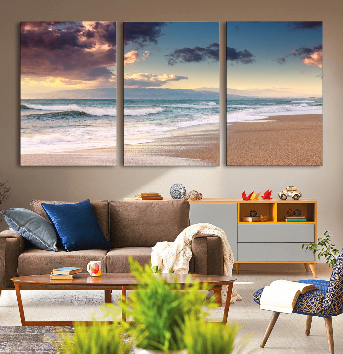 MGV-CV-60X30-3P - Cloudy Weather Beach Sunset Canvas Print | Sunrise Wall Art Canvas Print