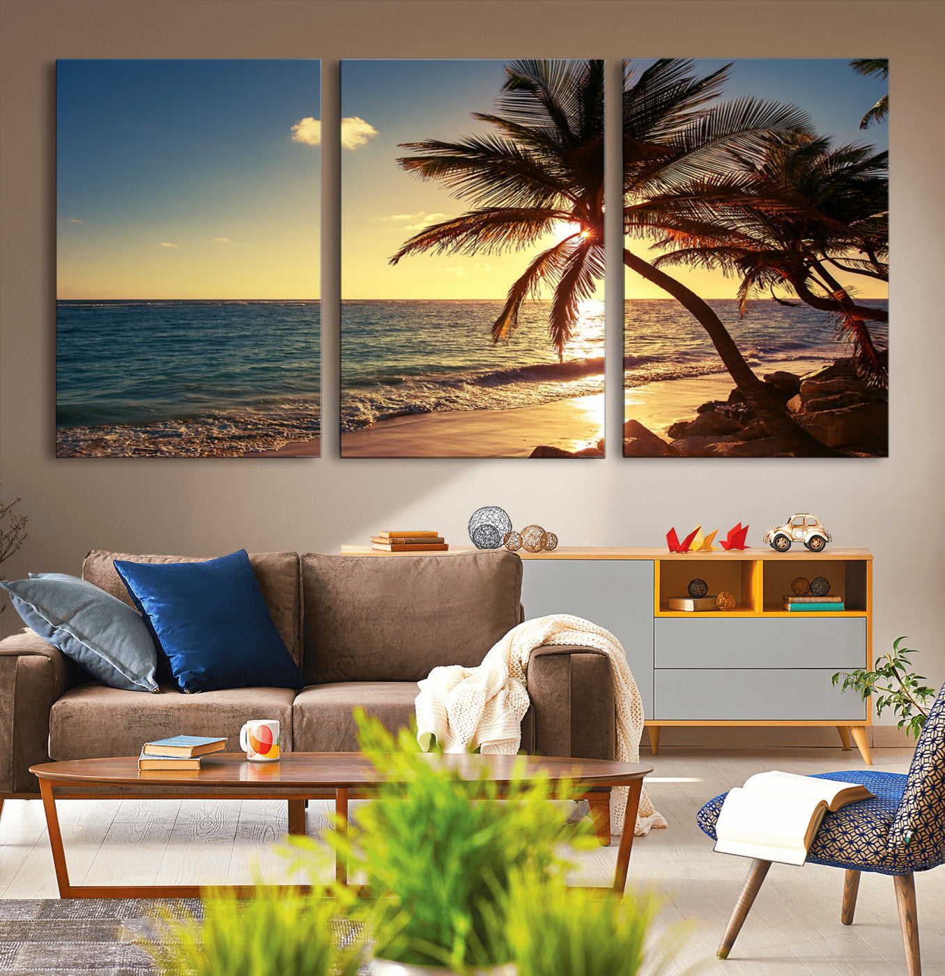 MGV-CV-60X30-3P - Sunset Palm Trees Wall Art Canvas Print