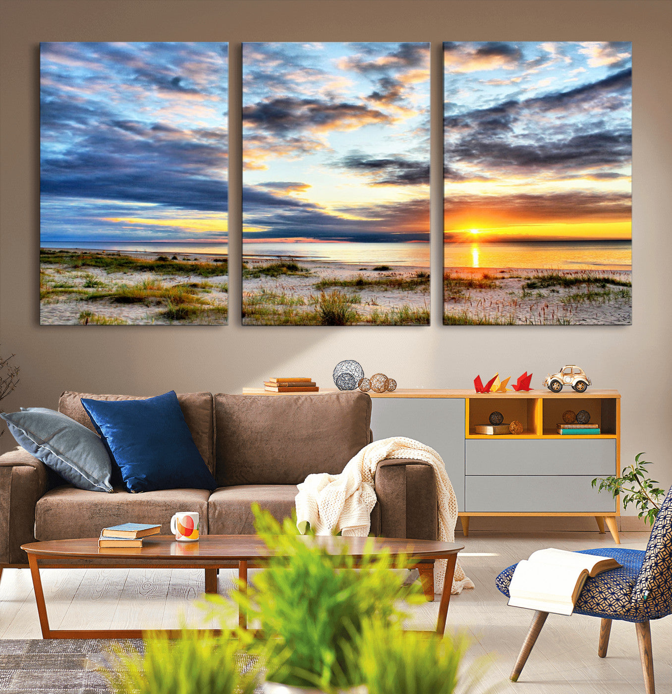 MGV-CV-60X30-3P - Sunset On The Ocean Wall Art Canvas Print