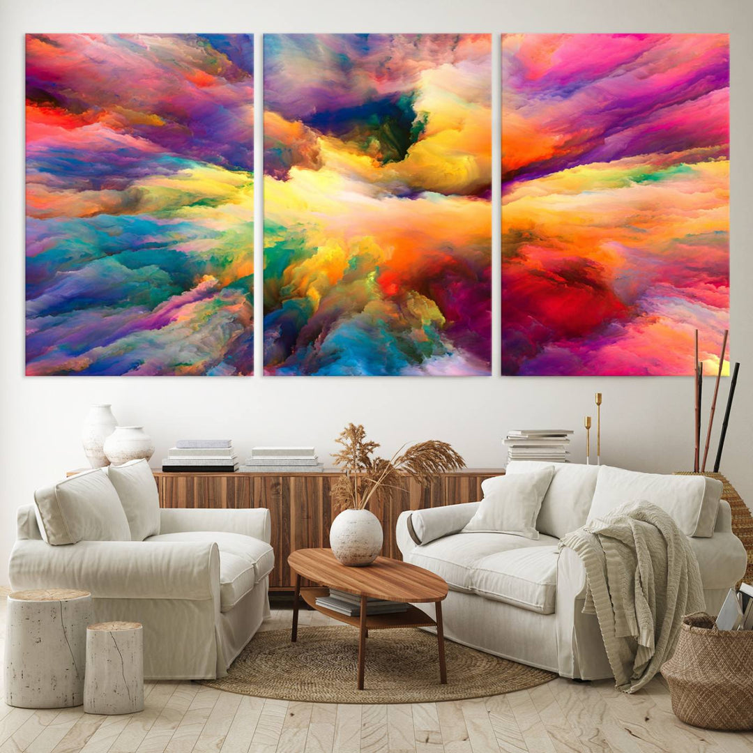 Blazing Vibrant Colors Cloud-like Wall Art Canvas Print adds flair to the space.