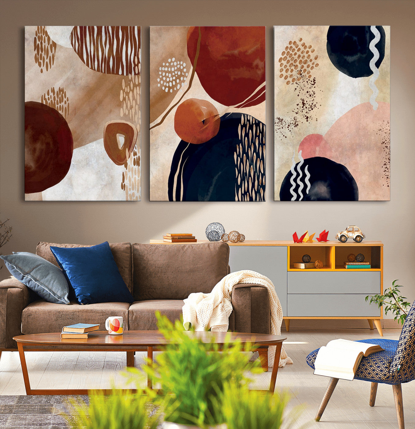 MGV-CV-60X30-3P - Boho Wall Art Canvas Print Set Mid-Century Prints Bohemian Wall Artwork Prints Boho Neutral