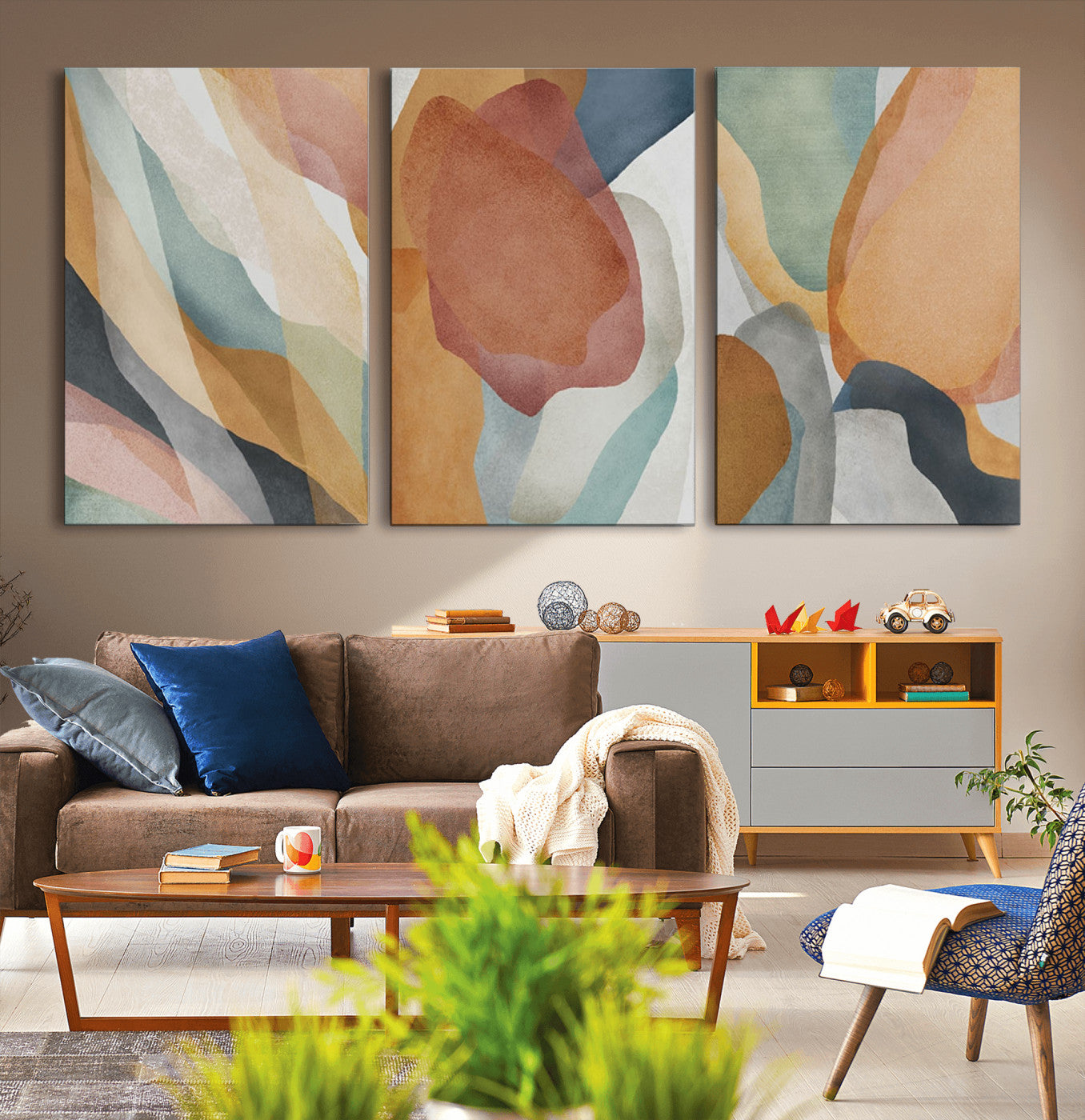 MGV-CV-60X30-3P - Boho Wall Art Canvas Print Set, Watercolor Boho Wall Art Canvas