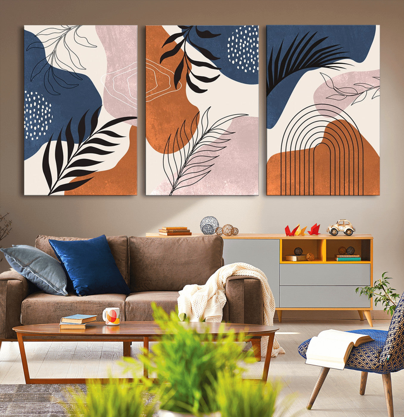 MGV-CV-60X30-3P - Boho Wall Art Canvas Print Set Mid-Century Prints Bohemian Wall Artwork Prints Boho Neutral,
