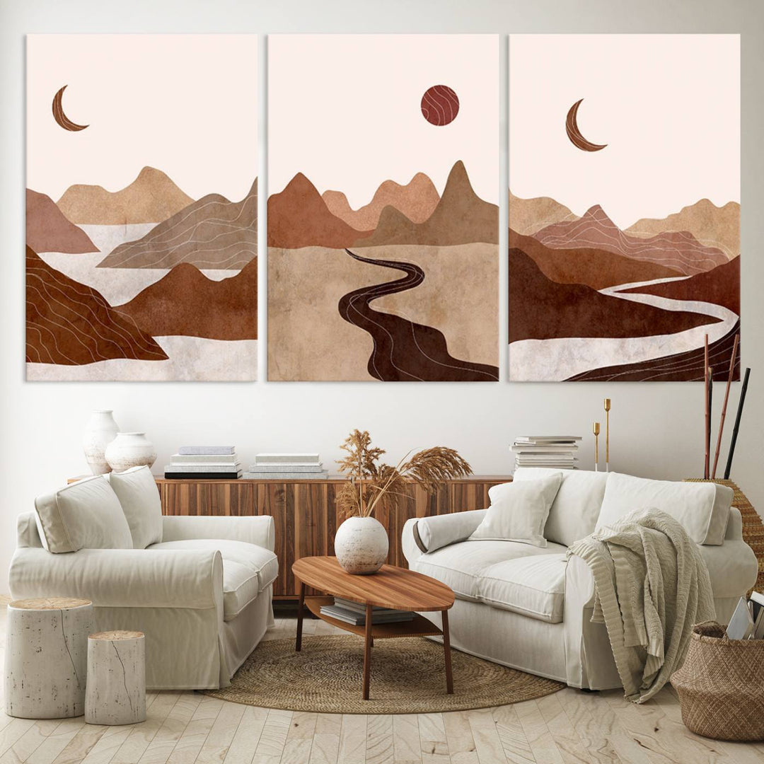 Boho Wall Art Canvas Print Set Mid-Century Prints Boho Wall Artwork Prints Boho Neutre