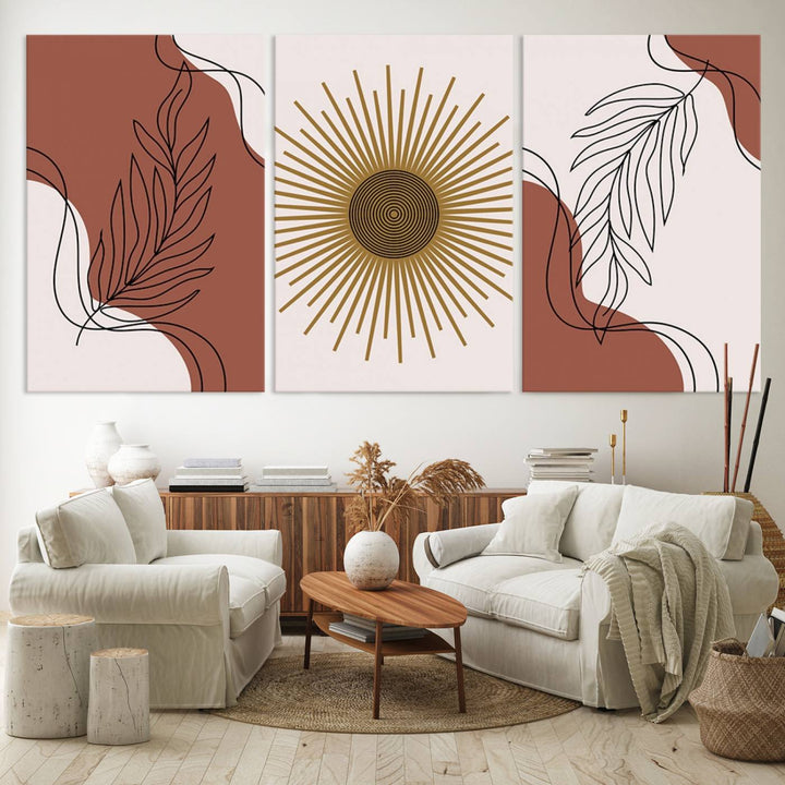 Boho Wall Art Canvas Print Set Mid-Century Prints Bohemian Wall Artwork Prints Boho Neutral 