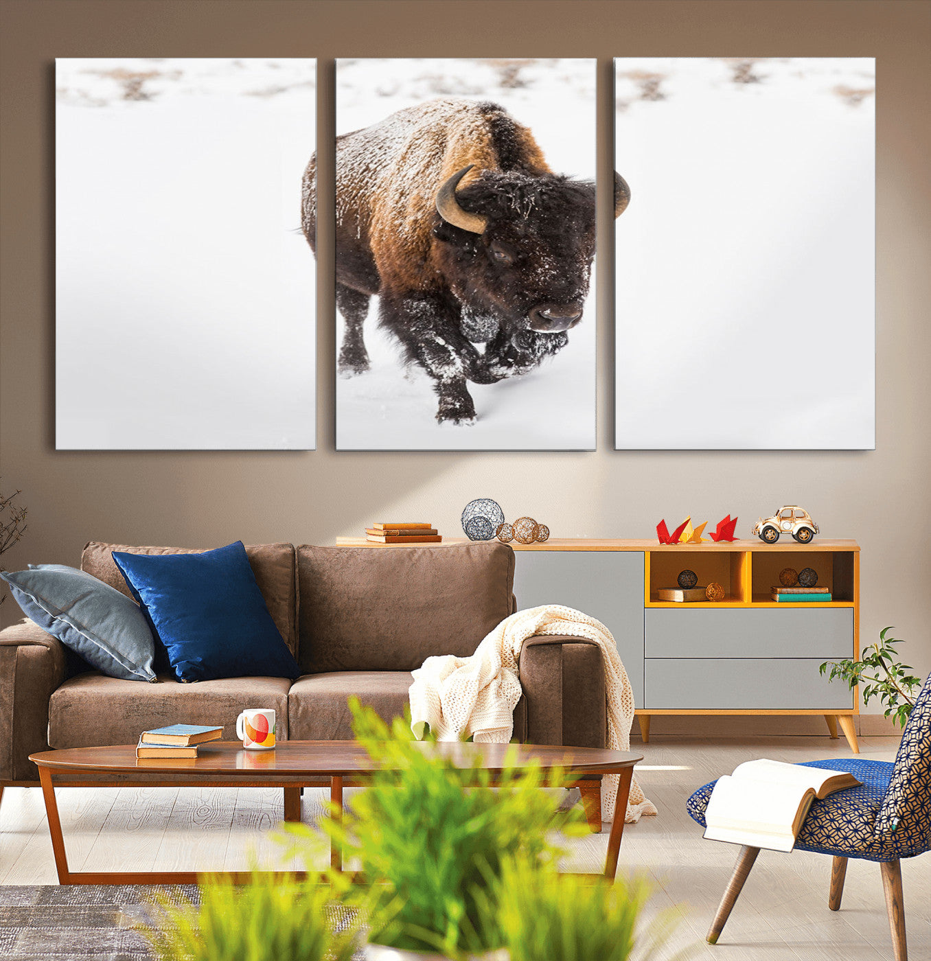 MGV-CV-60X30-3P - Bison Winter Wall Art Canvas Print For Farmhouse Decor